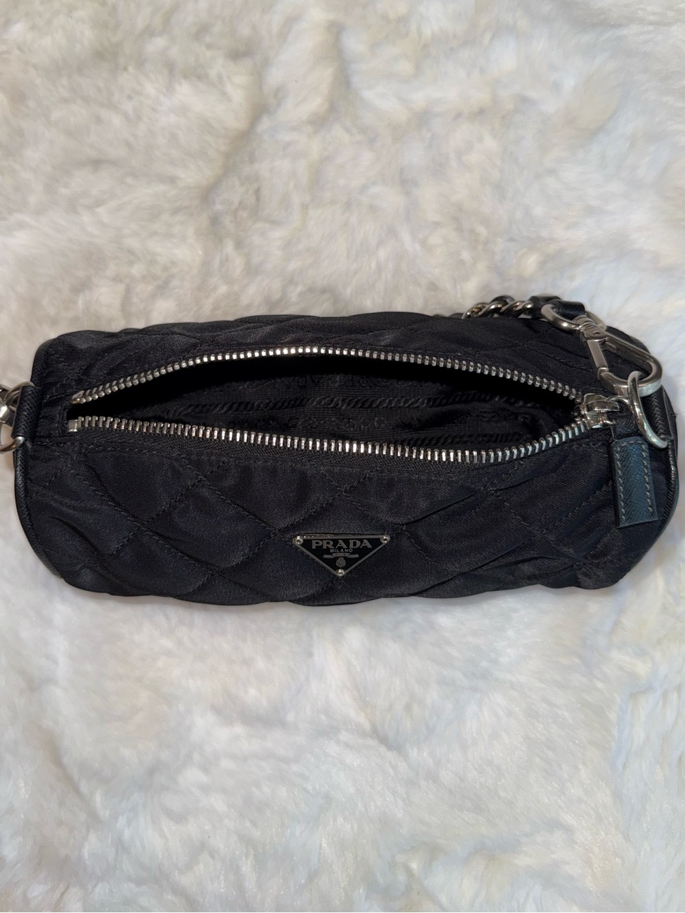 Prada Black Quilted Mini Barrel Bag with Silver Chain - Picture 9 of 16